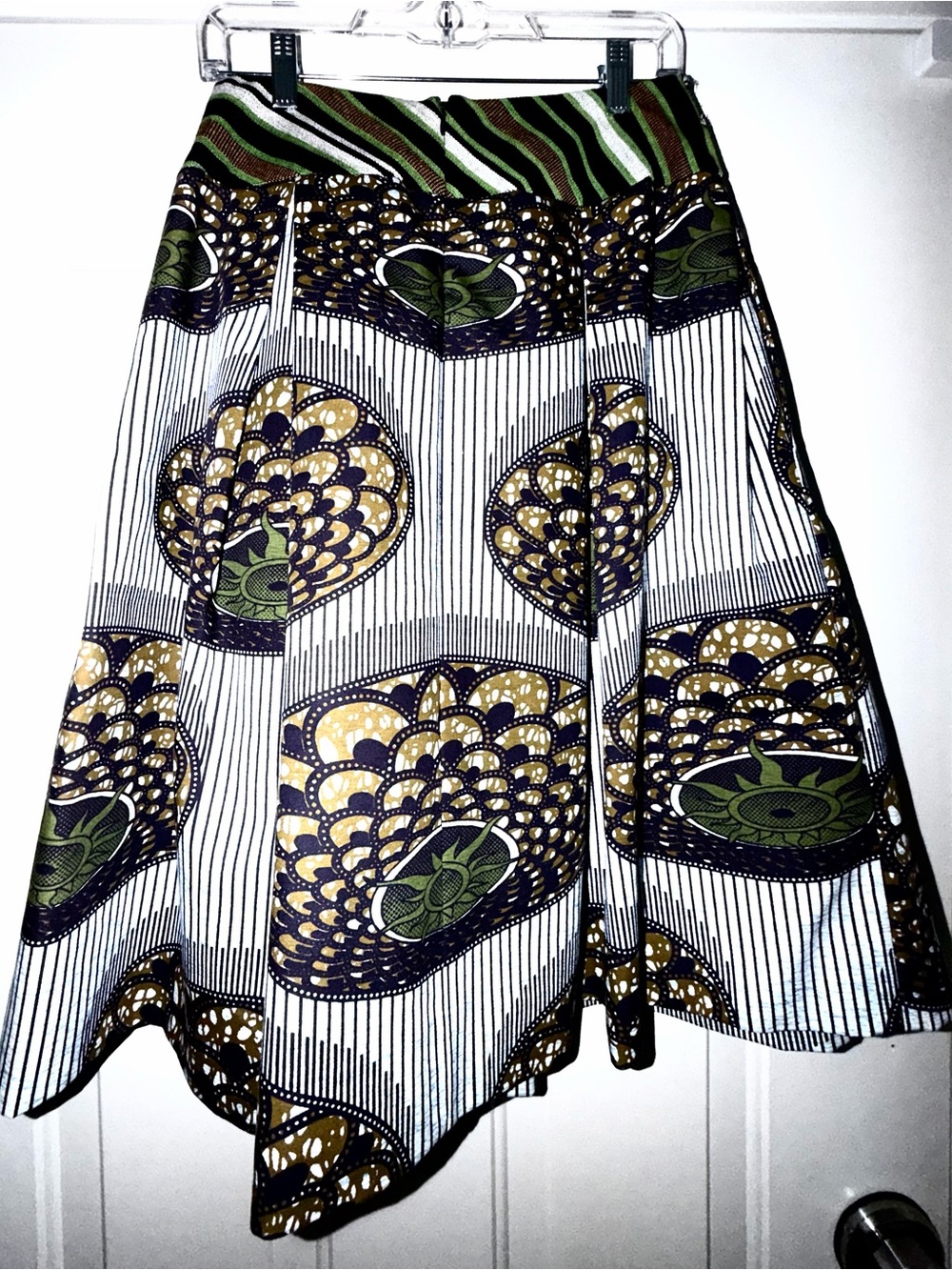 Stella Jean IT 42 A‑Line Ankara Print Midi Skirt Olive Gold Green African Wax - Picture 2 of 6